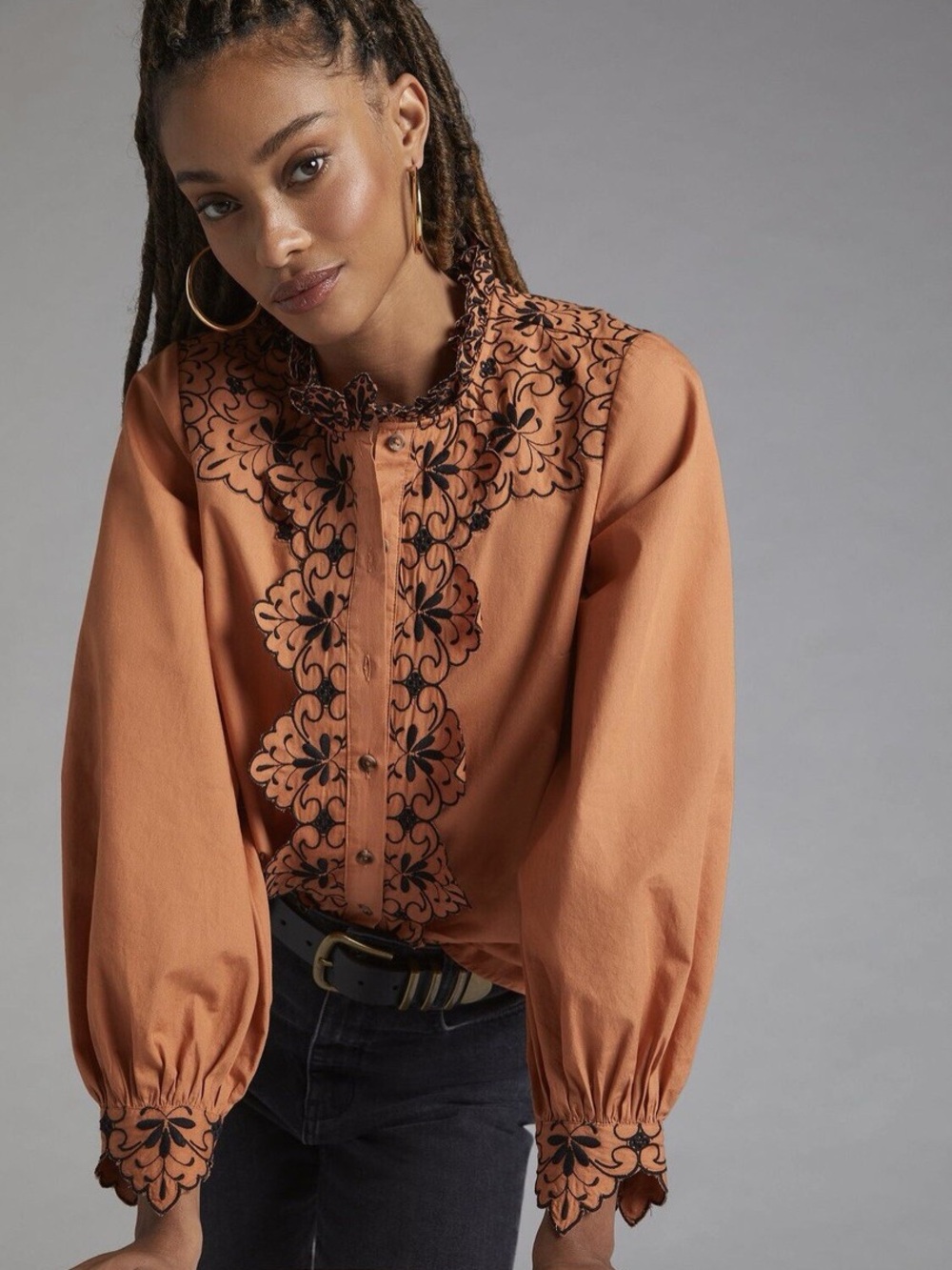 Anthropologie Peach Embroidered Ruffle Blouse US 8 Romantic Top - Picture 8 of 8